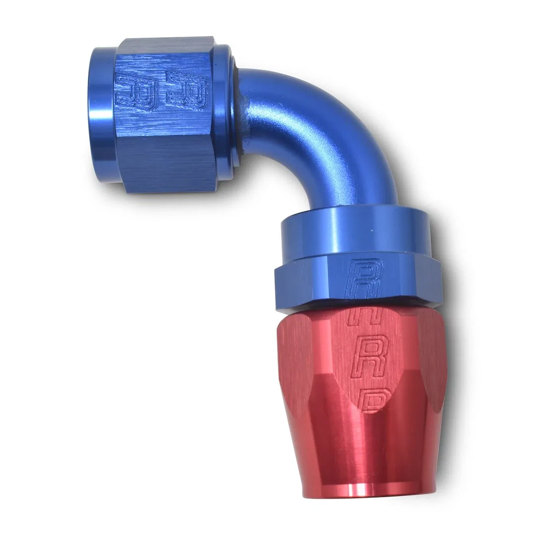 610190 – RUSSELL/EDEL Hose End Fitting, -12 AN Hose -12 AN Outlet 90 Degree Anodized Red/Blue Aluminum Single